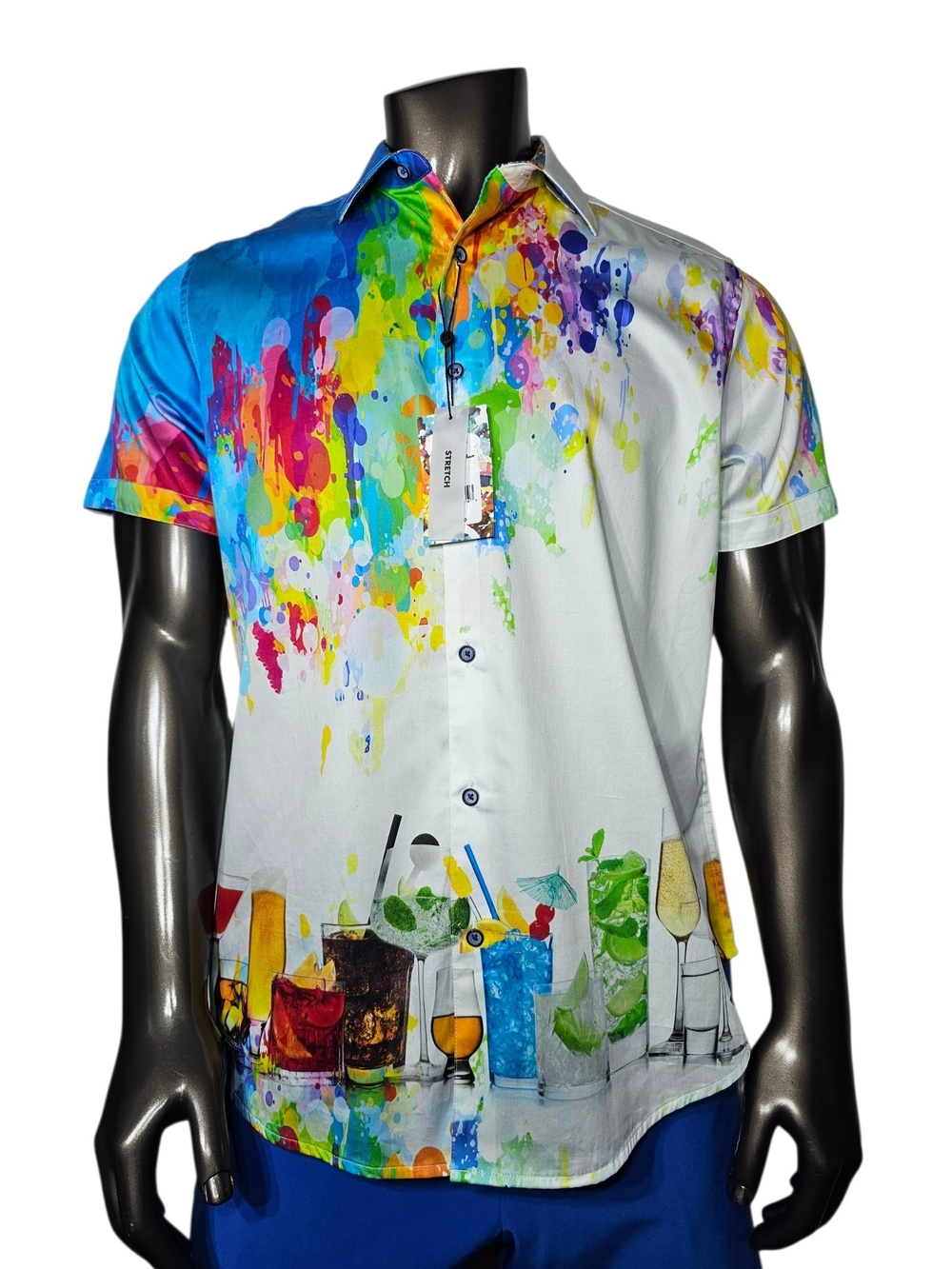 Robert Graham Multicolor Blue-White Splash Cocktail Print Shirt